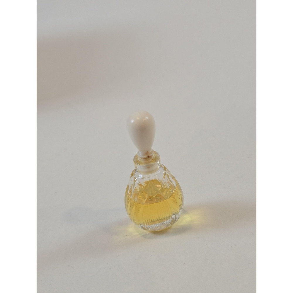 Mini Perfume Bottle Clear Cut Glass White Stopper Marked MP 2 Miniature Teardrop